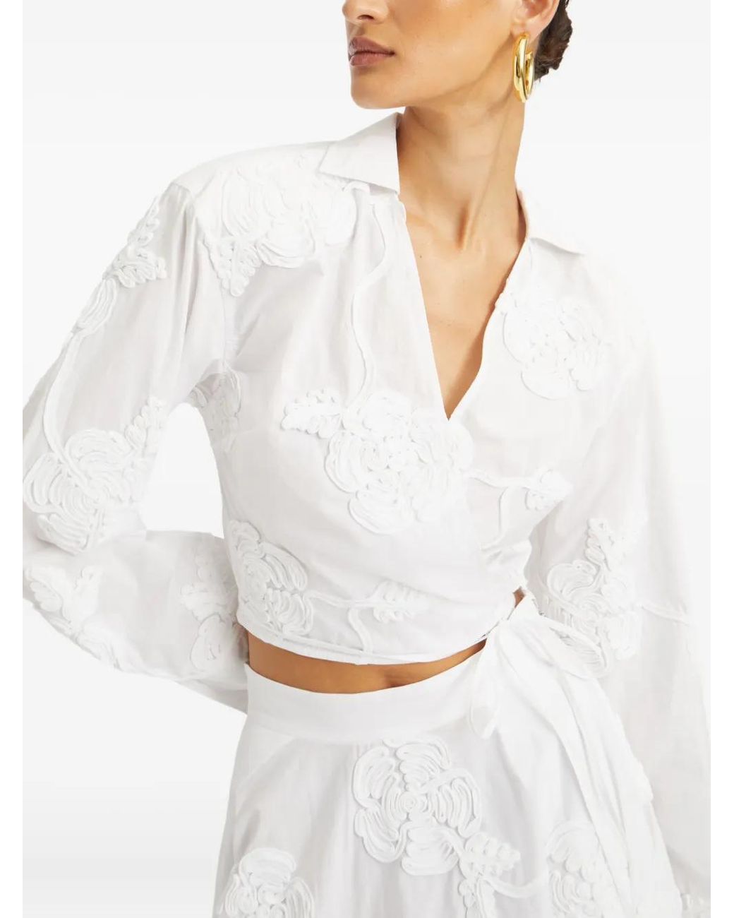 ROTATE BIRGER CHRISTENSEN White Rose-Embroidery Wrap Shirt