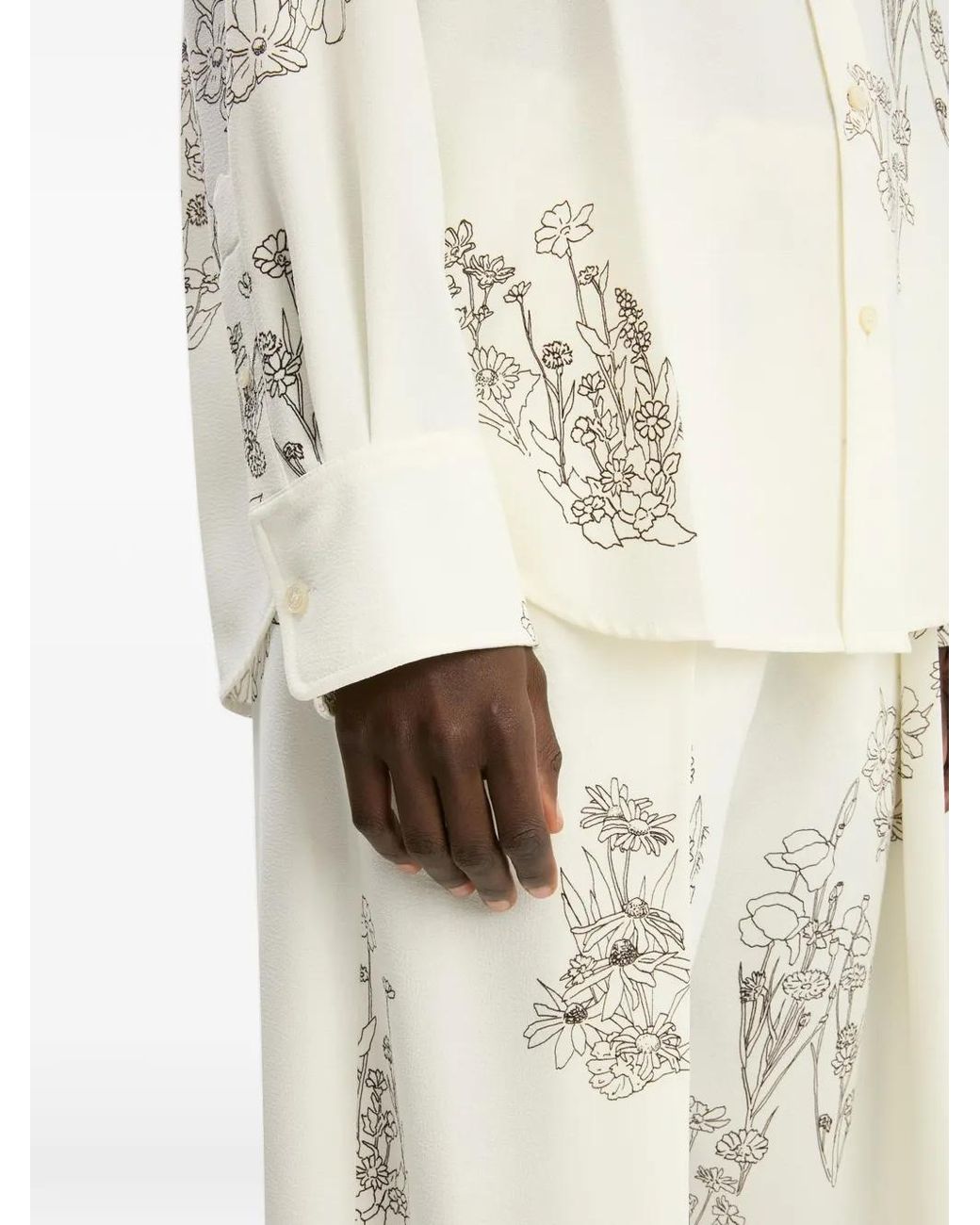 Victoria Beckham White Wide-Leg Floral Trousers