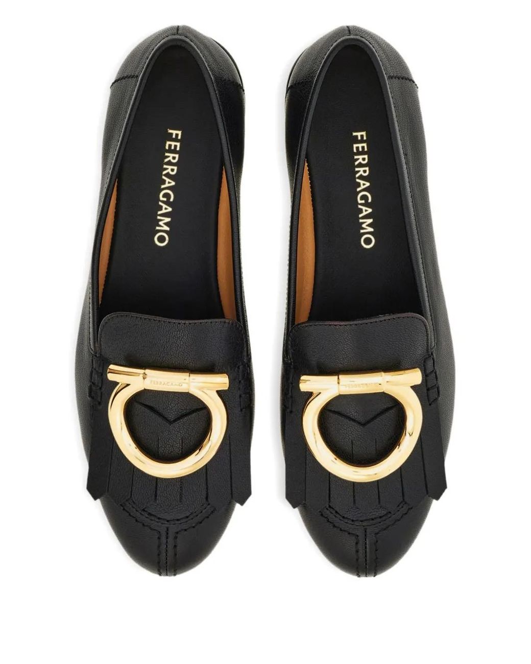 Ferragamo Black Gancini Fringed Leather Loafers