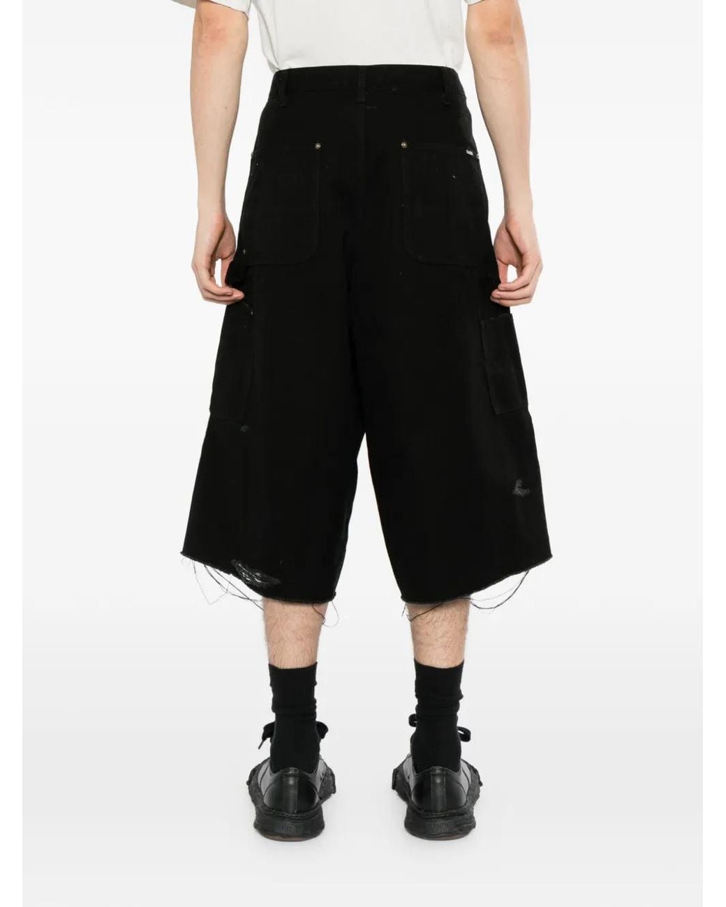 KAMIYA Black Distressed Panelled Shorts for men