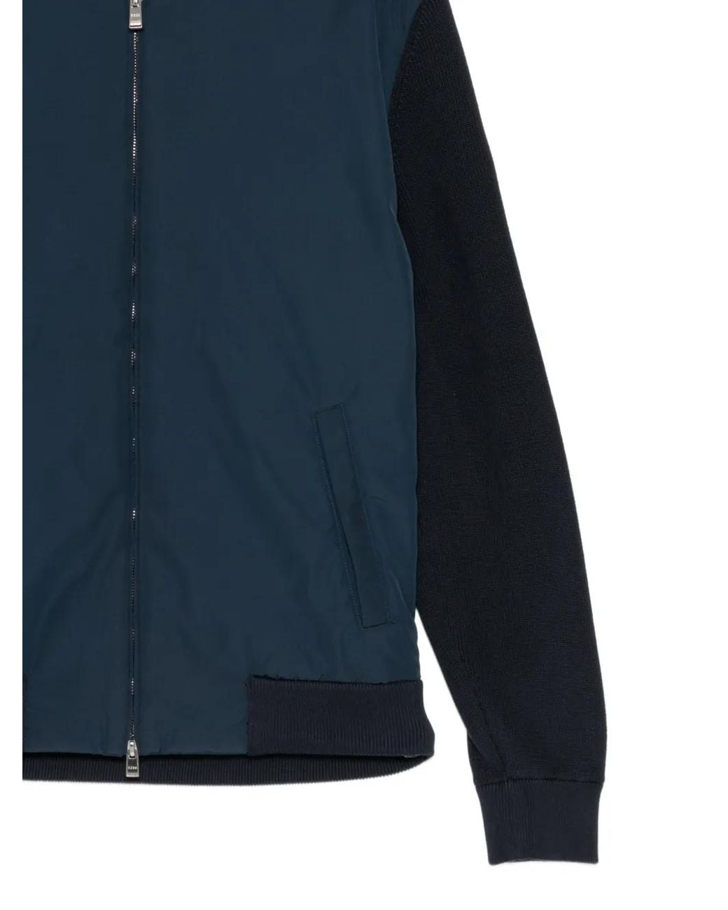 Boss Blue Zip Knitted Bomber Jacket for men