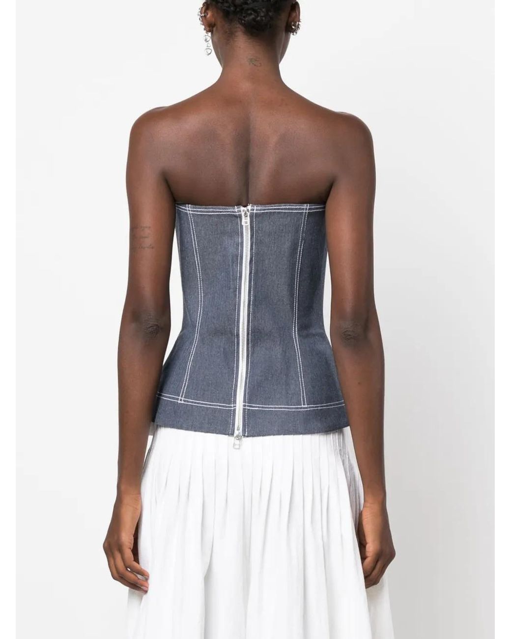 Ioana Ciolacu Blue Contrasting-Stitch Bustier Top