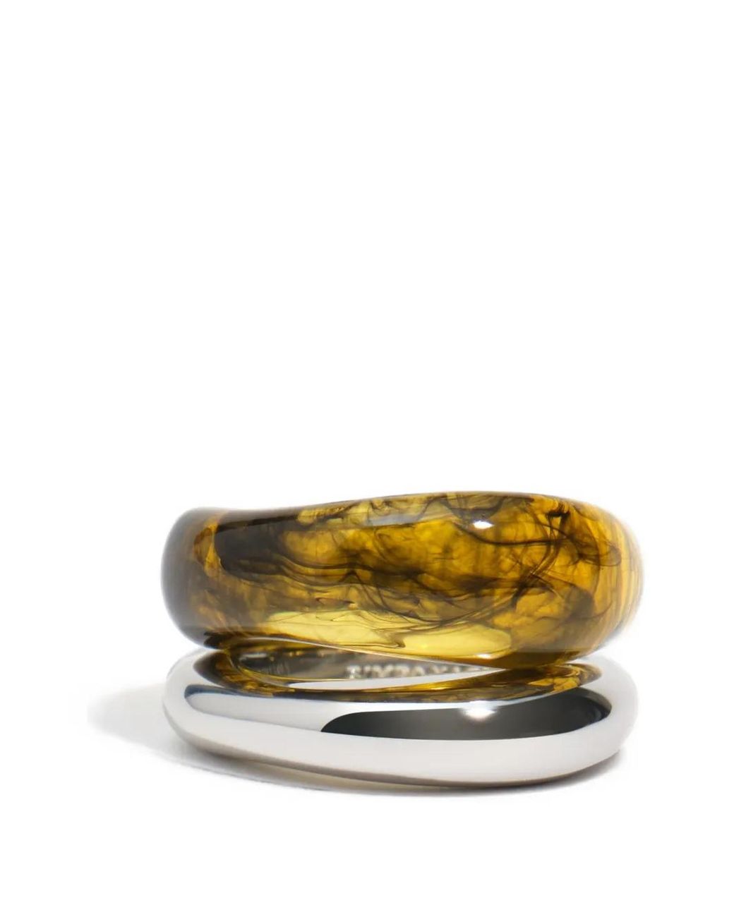 Bimba Y Lola Metallic Set Of 2 And Amber-Effect Resin Rings