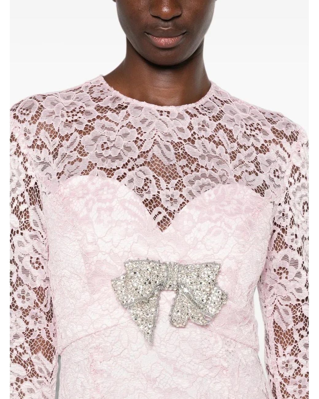 SILK LOVE & LACE Pink Bow-Detail Lace Dress