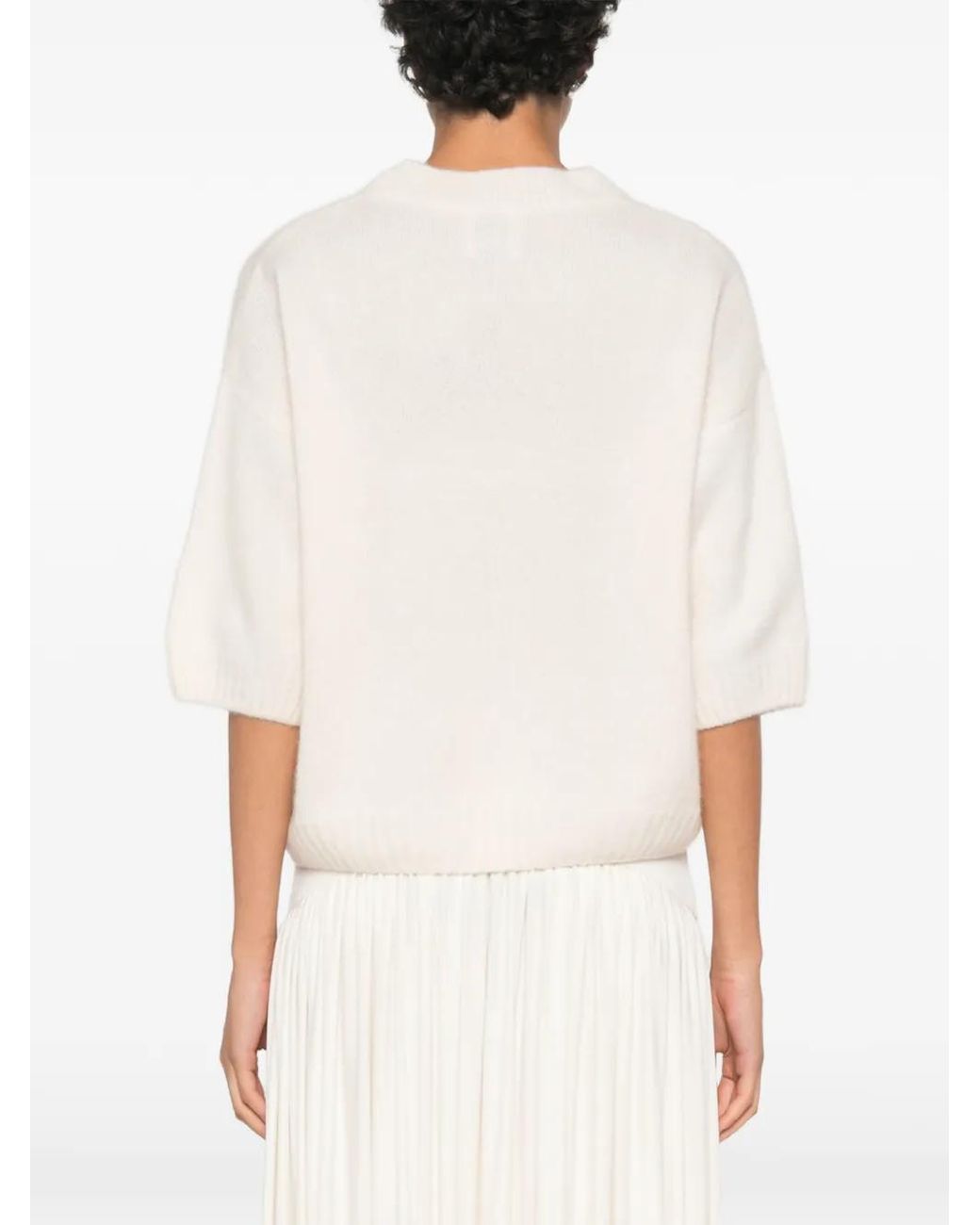 Allude Natural Short-Sleeve Crew-Neck Knitwear