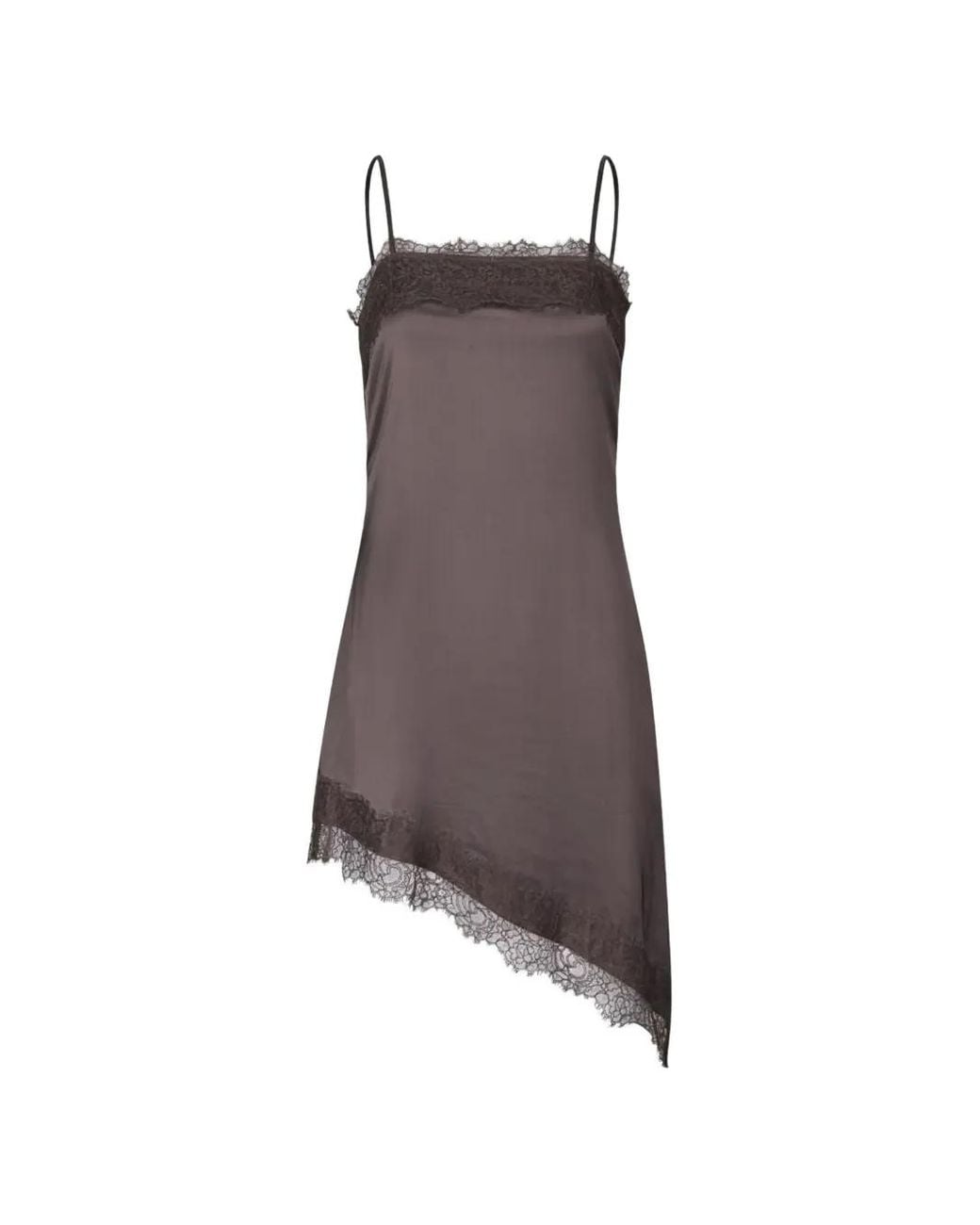 Samsøe & Samsøe Brown Lace-Trim Asymmetric Dress