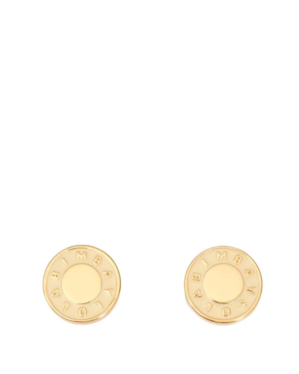 Bimba Y Lola Metallic Ivory Enamel Logo Earrings