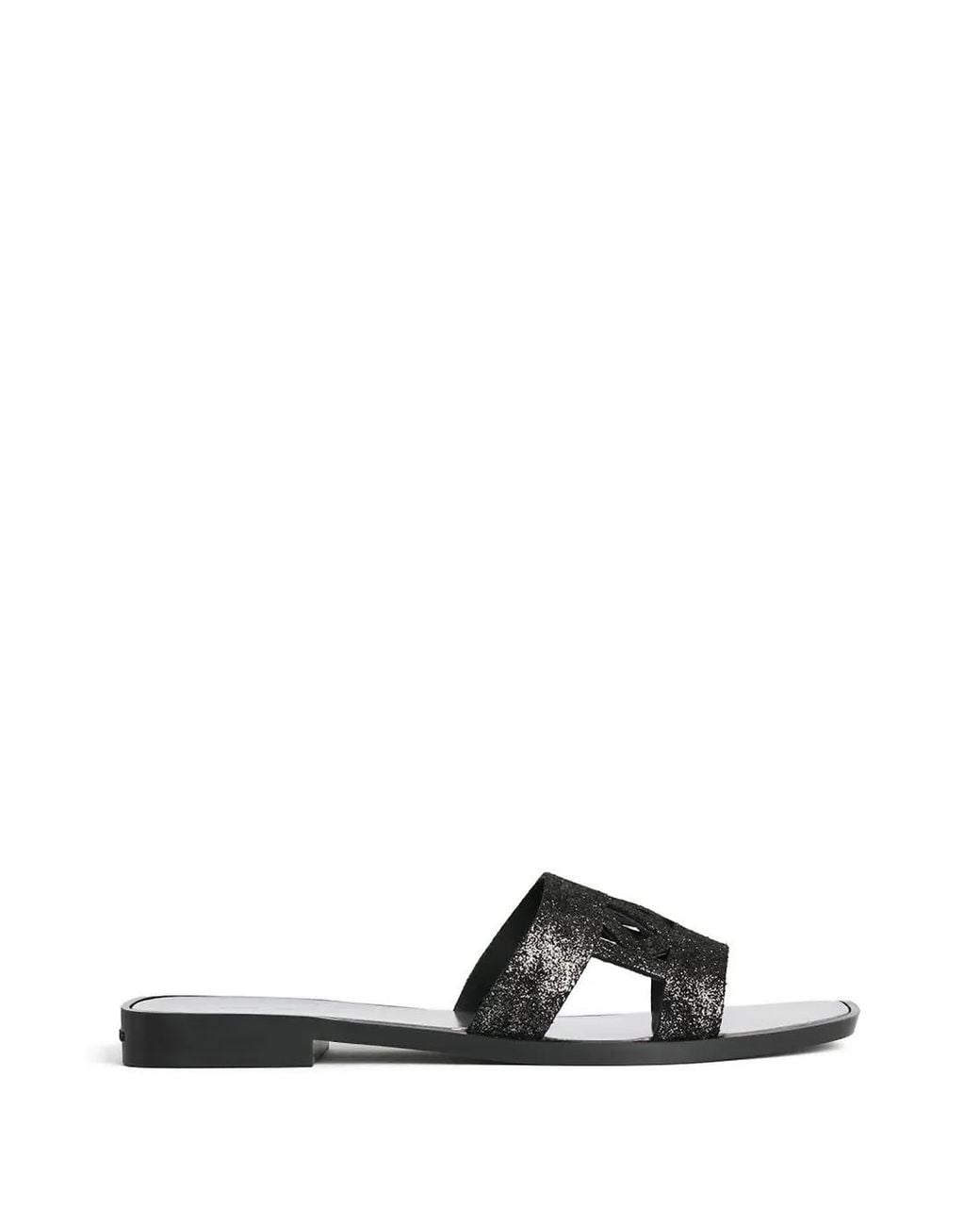 Karl Lagerfeld White Glitter-Effect Cut-Out Slides