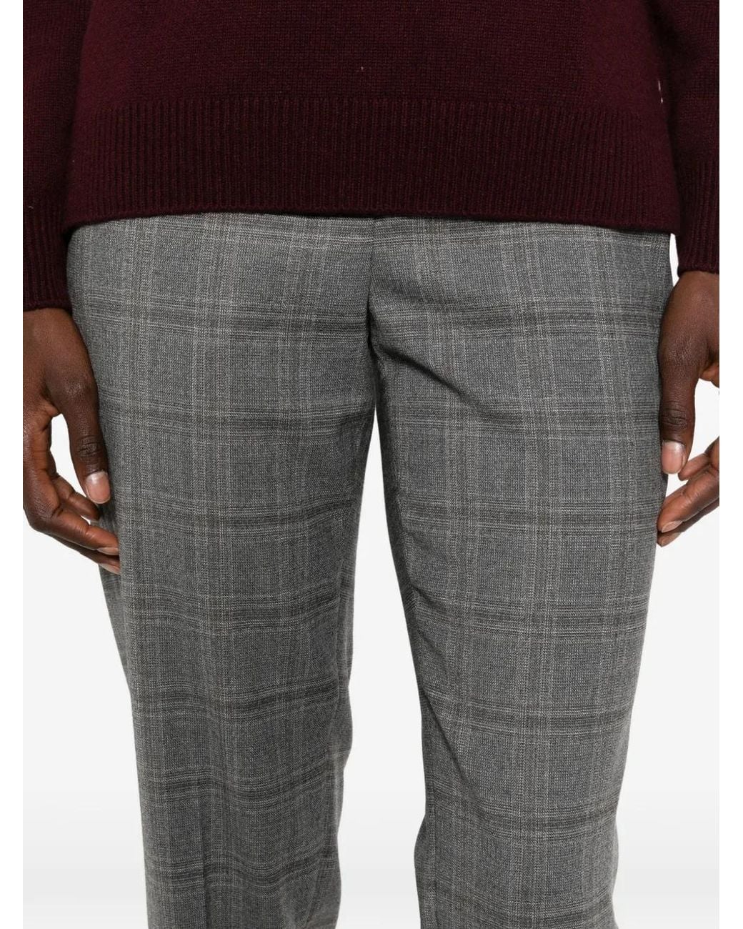 Peserico Gray Prince Of Wales Check Elasticated-Waist Tapered Trousers