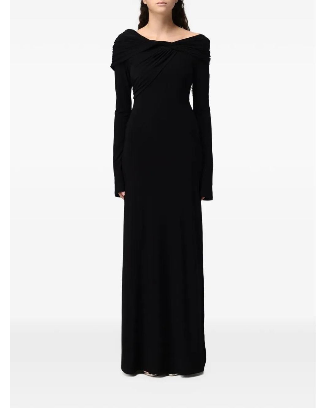 ELEH Black Off-Shoulder Draped Maxi Dress