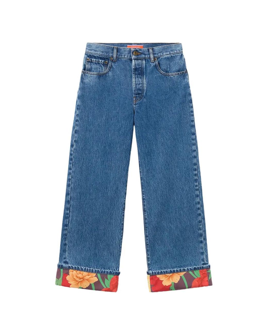 LaDoubleJ Blue Floral Cuff Embroidered Jeans
