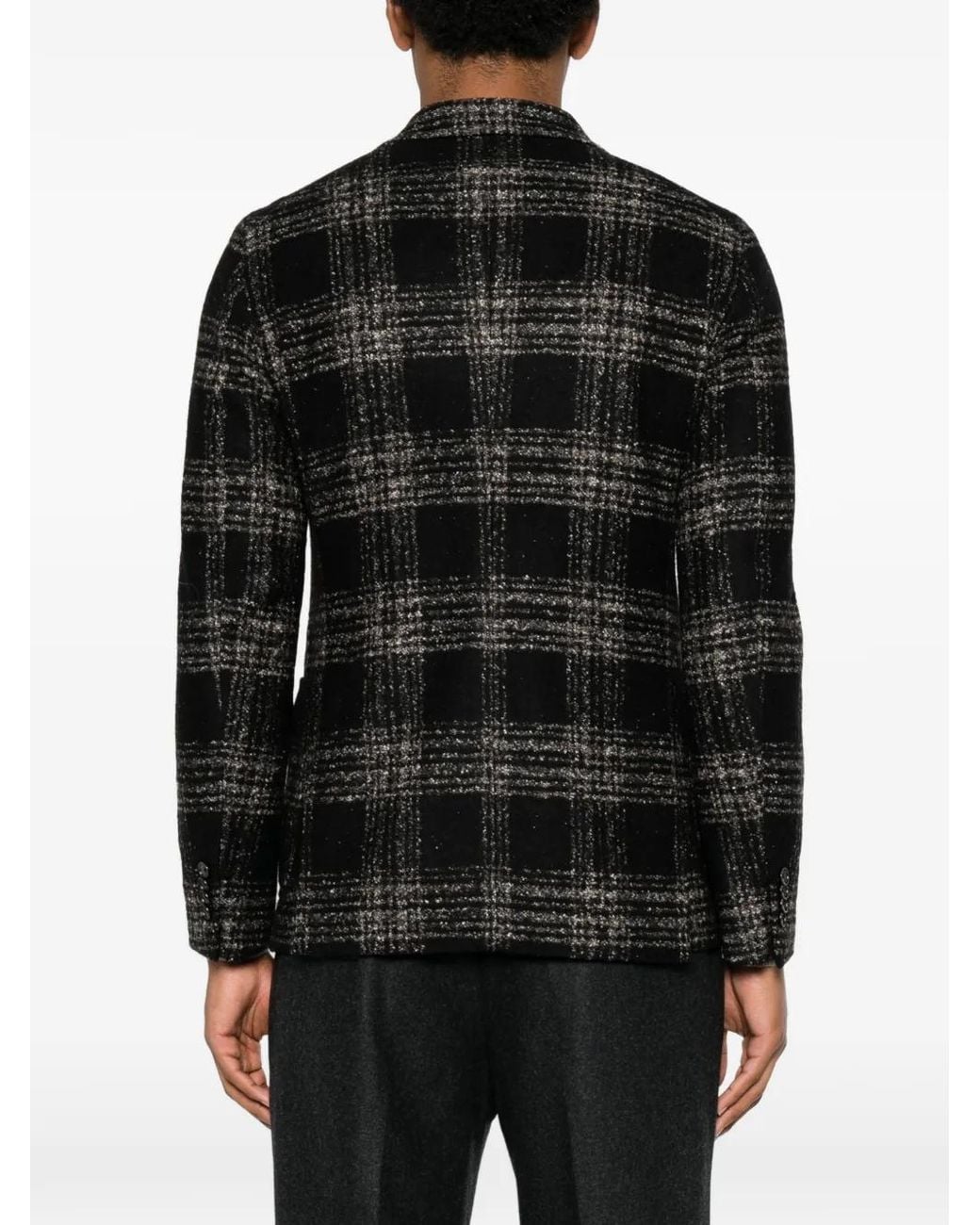 Tagliatore Black Check-Pattern Single-Breasted Blazer for men