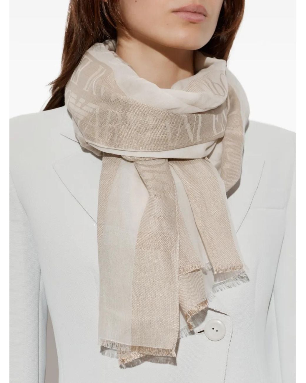 Emporio Armani Gray Logo-Jacquard Frayed Scarf
