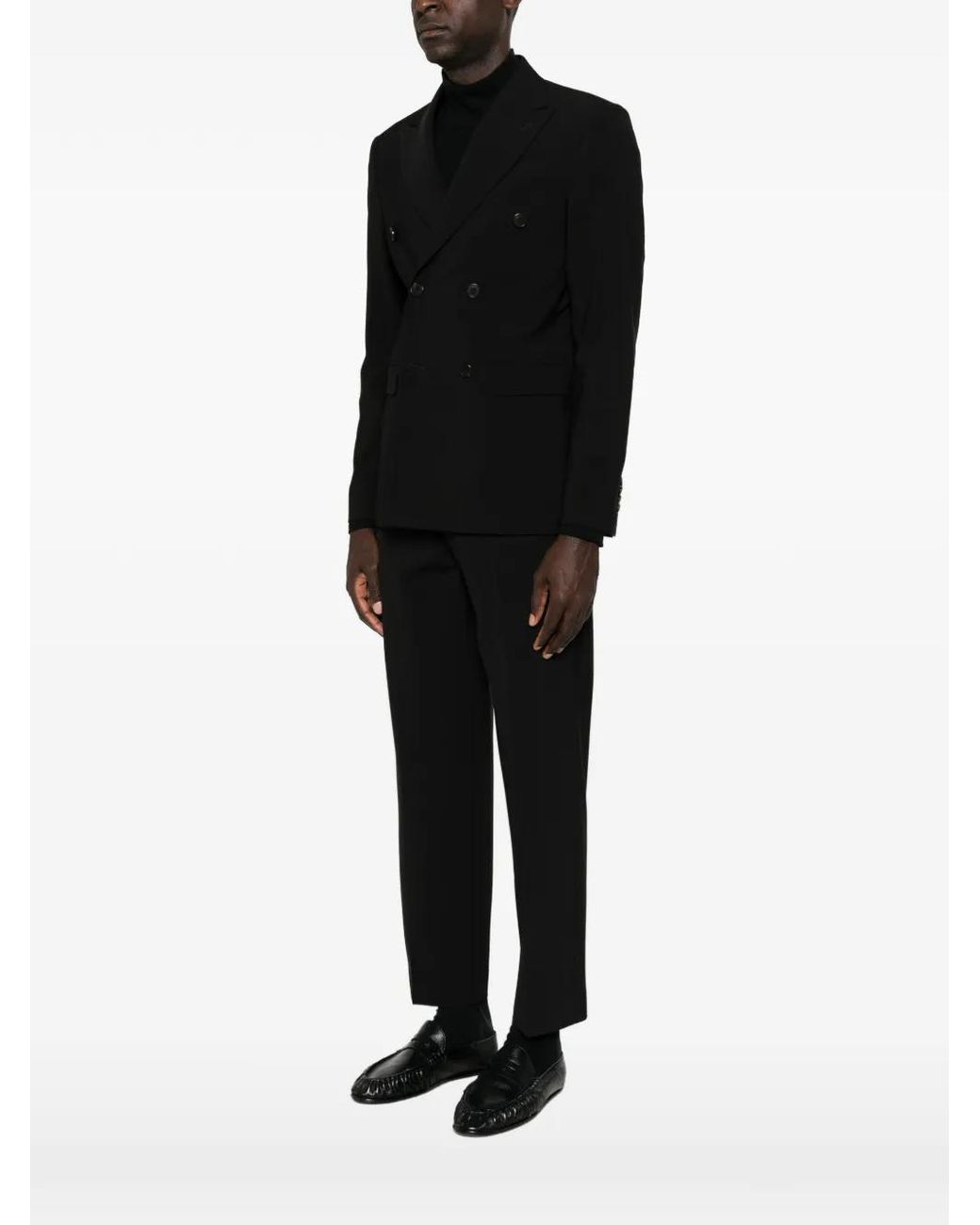 Amaranto Black Double-Breasted Peak-Lapel Jacket for men