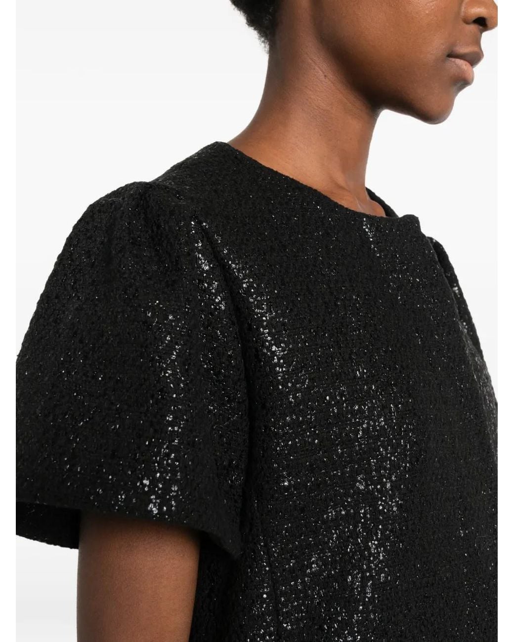 Styland Black Tweed Short-Sleeve Coat