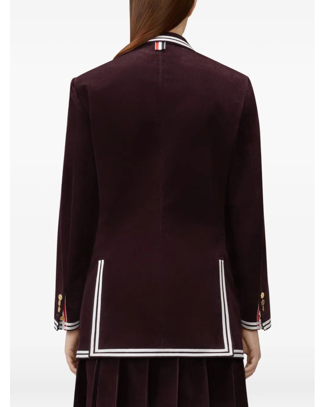 Thom Browne Blue Corduroy Stripe-Trim Coat