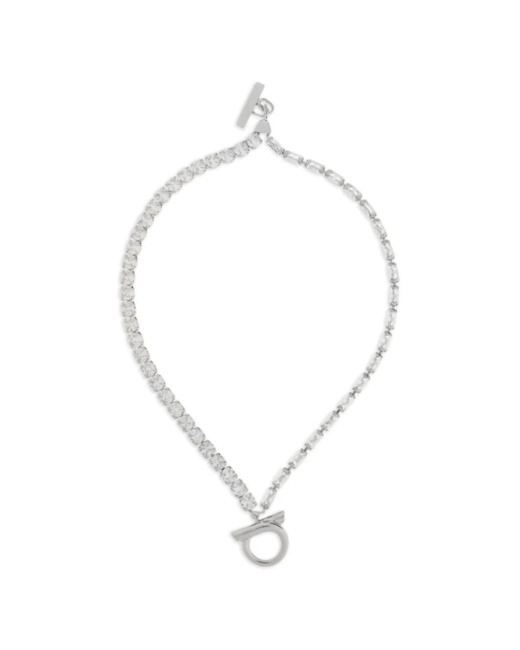 Ferragamo White Double-Chain Crystal Bracelet With Gancio Clasp (M/L)