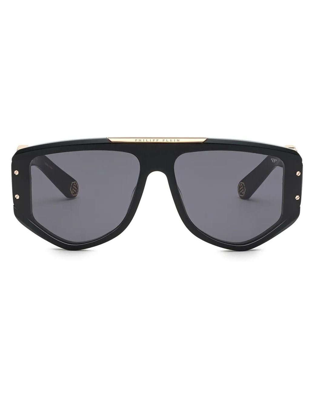 Philipp Plein Gray Rectangular Logo-Plaque Sunglasses