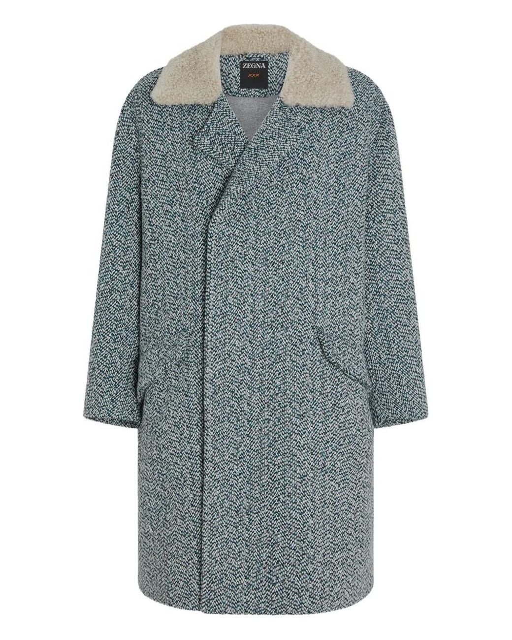 Zegna Blue Herringbone Coat for men