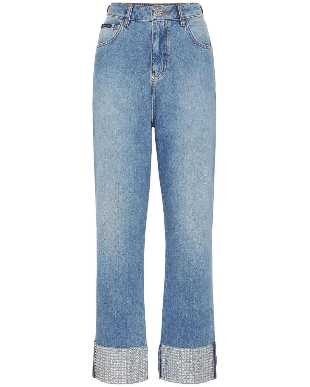 Philipp Plein Blue Embellished Straight-Leg Jeans