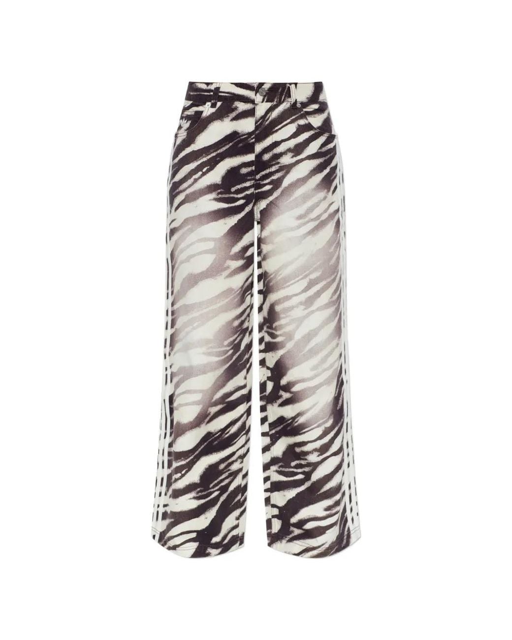 Adidas White Adilenium Season 6 Zebra-Print Wide-Leg Denim Pants