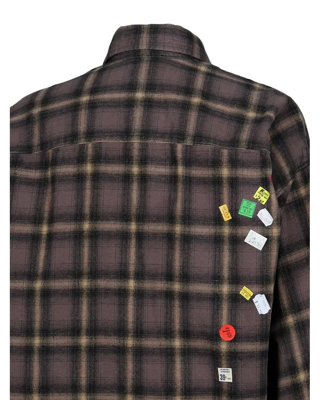 Maison Mihara Yasuhiro Black Price Sticker Printed Check Shirt for men