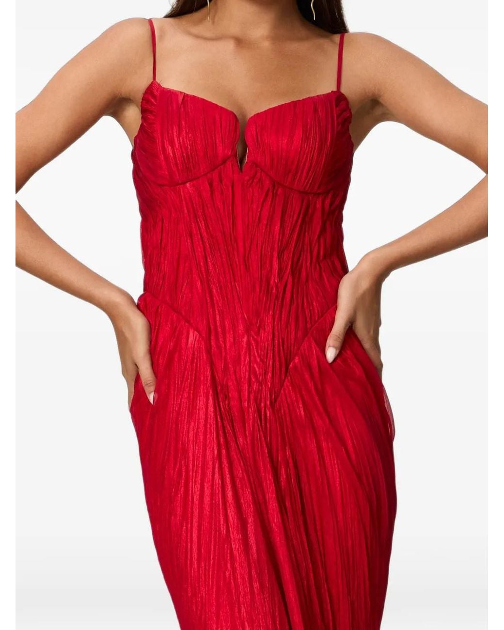 NORINA ST Red Cat Lace-Up Crinkled-Chiffon Maxi Dress
