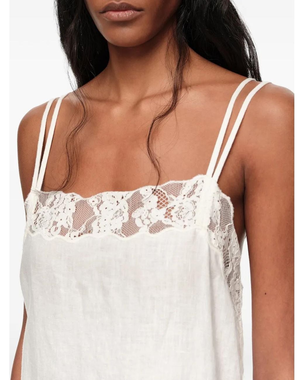 Bimba Y Lola White Washed Linen Lace Midi Dress