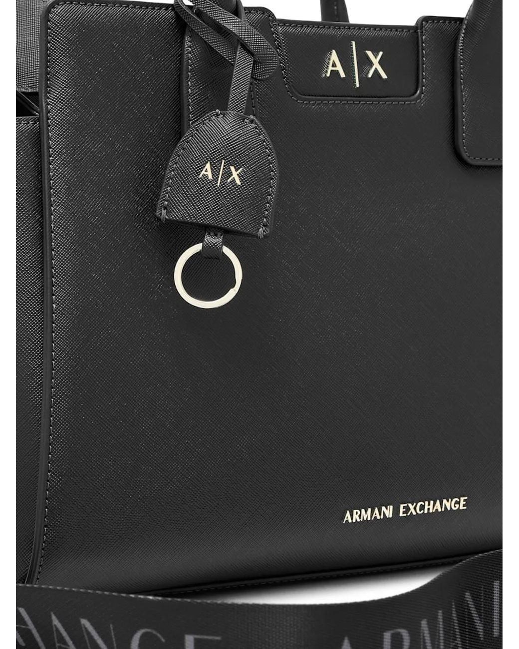 ARMANI EXCHANGE Black Saffiano-Effect Logo-Plaque Tote Bag