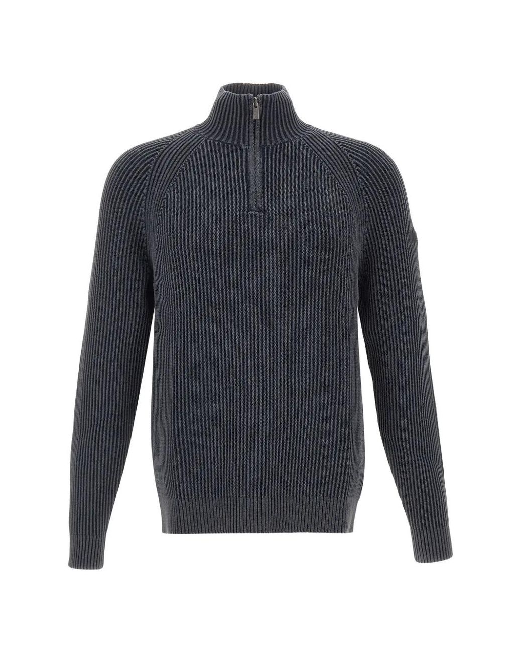 Rrd Blue Cotton 7 Techno Wash Half-Zip Rib-Knit Sweater for men