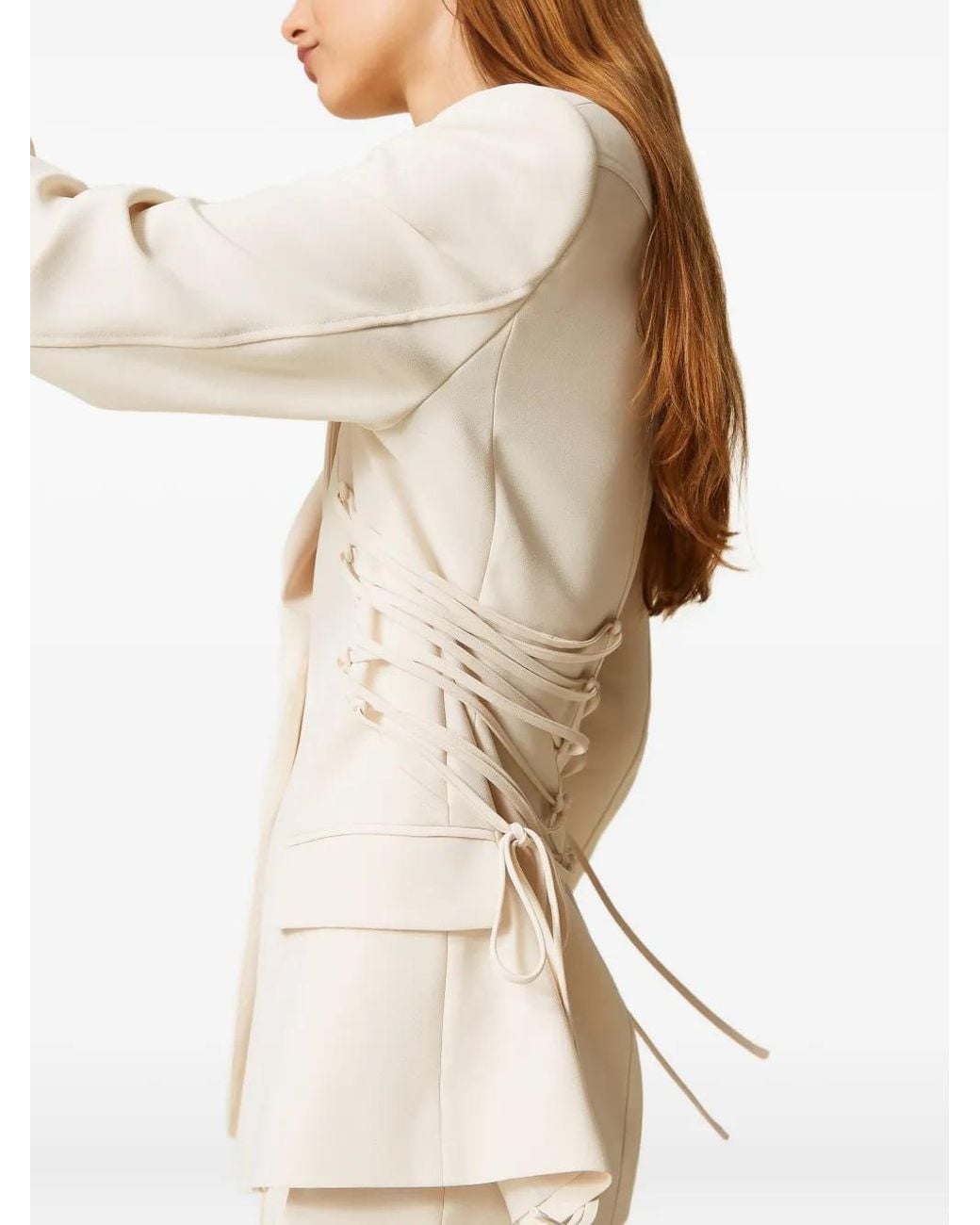 Twinset Natural Lace-Up Buttoned Blazer