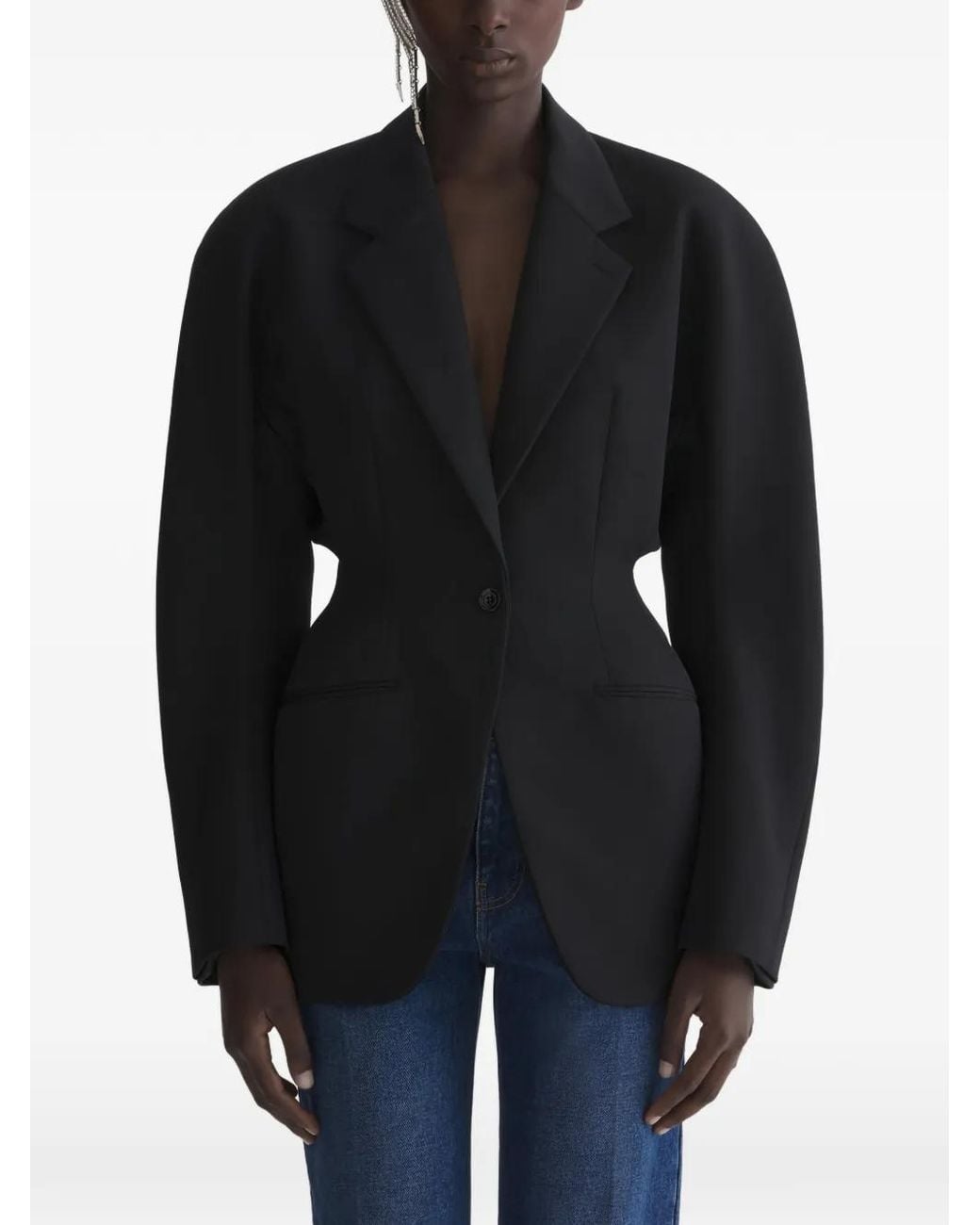 Mugler Black Oversized Sleeves Structured Jacket