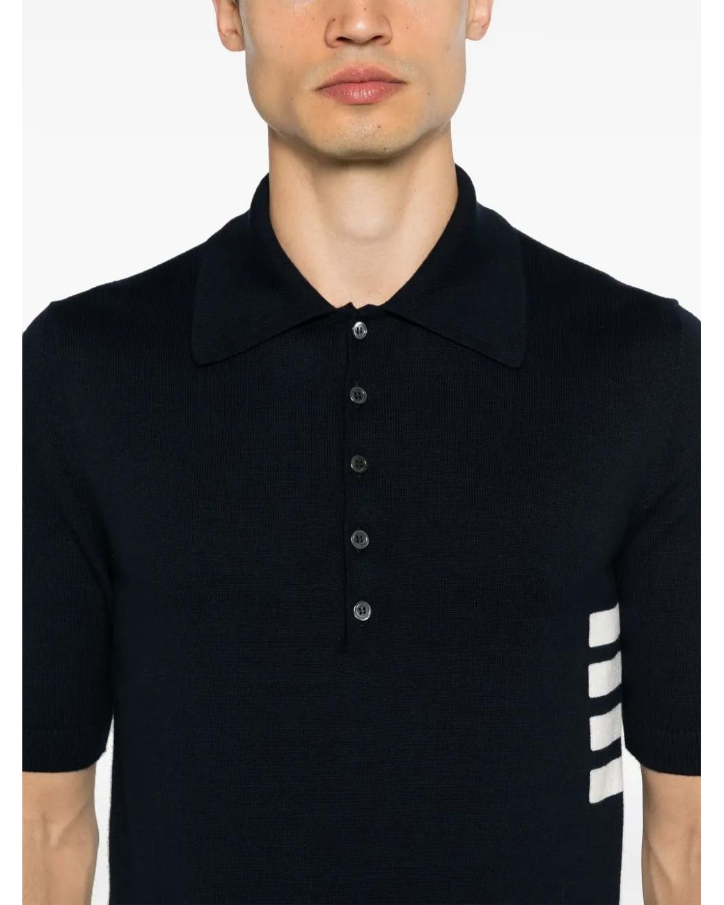 Thom Browne Black Cotton 4-Bar Relaxed Fit Polo for men