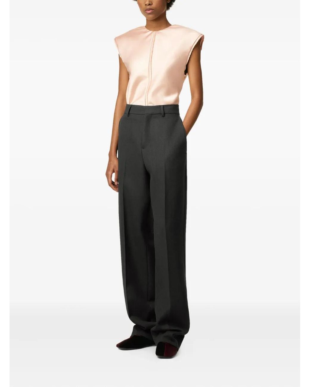 AMI Black Wool Large-Fit Trousers