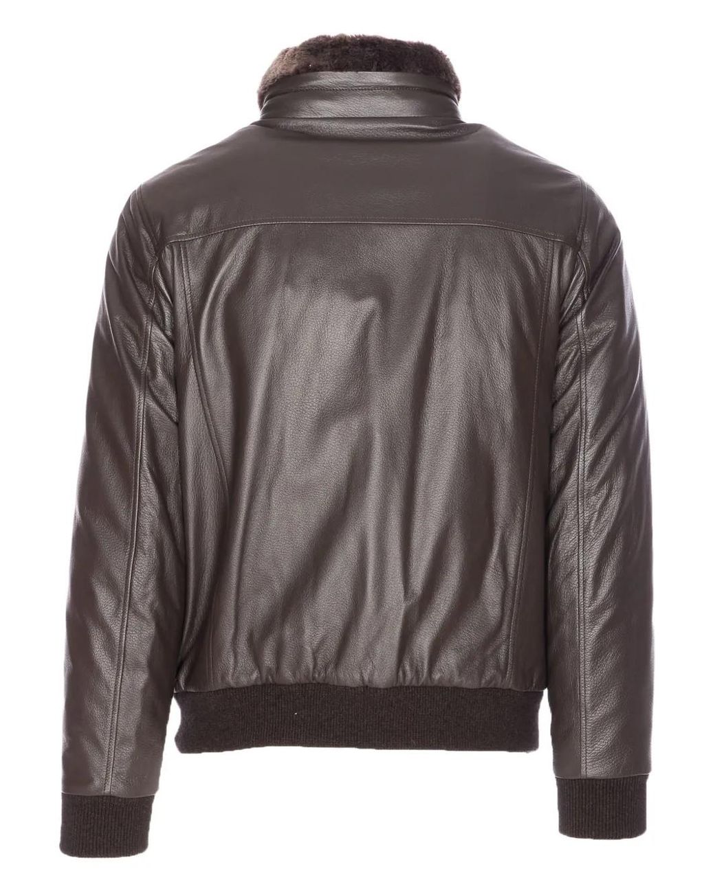 Moorer Brown Leather High-Neck Jacket for men