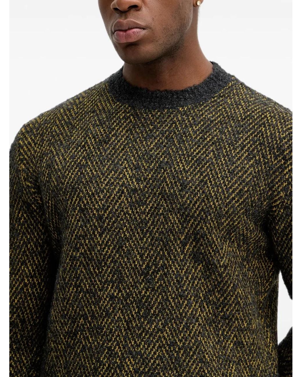 Sisley Black Chevron-Knit Sweater for men
