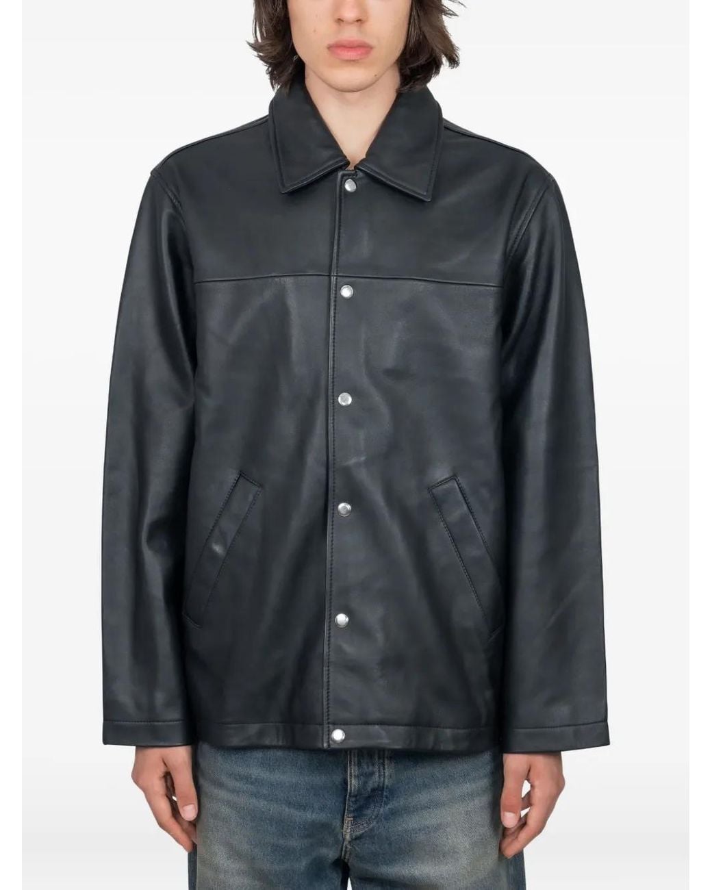 sunflower Gray Veste En Cuir À Boutons Pression for men