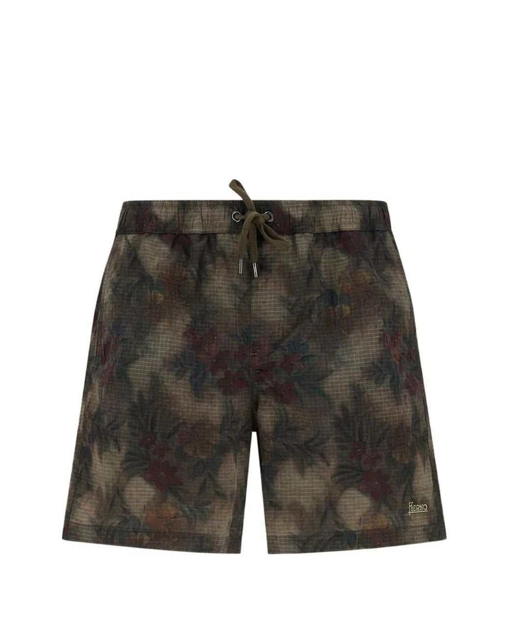 Herno Gray Floral-Print Swim Shorts for men