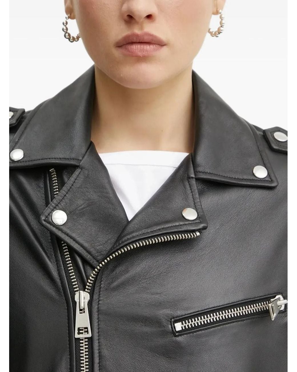 Liviana Conti Black Belted Leather Biker Jacket