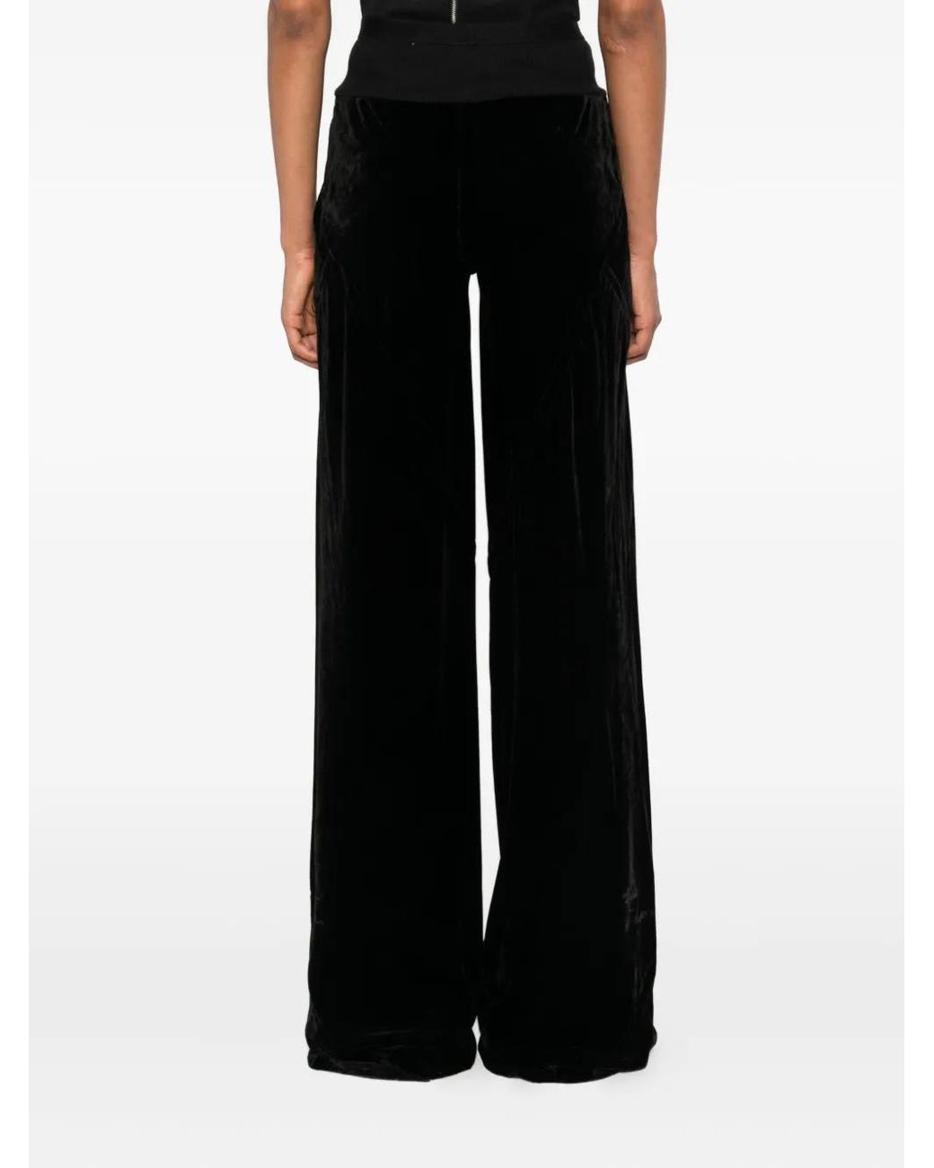 Rick Owens Black Velvet Panel Trousers