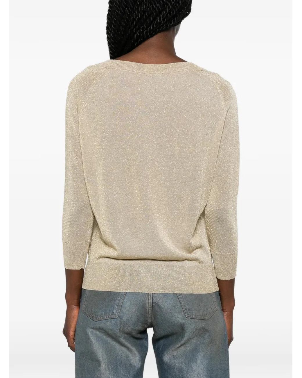 Snobby Sheep Natural Metallic-Effect Raglan-Sleeve Top