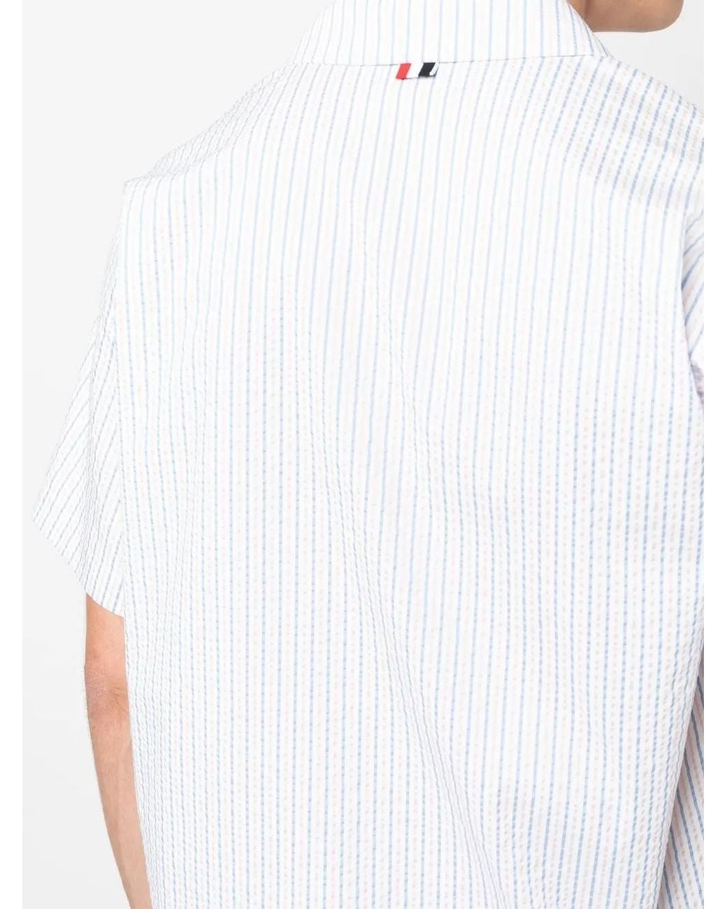 Thom Browne White Striped Short-Sleeved Shirt for men