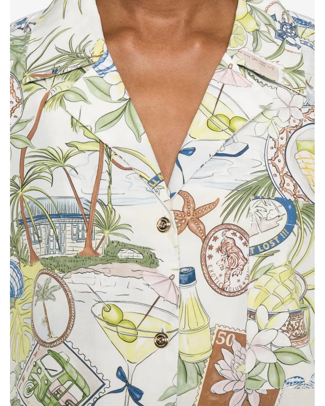 Maje White Patterned Cropped Shirt
