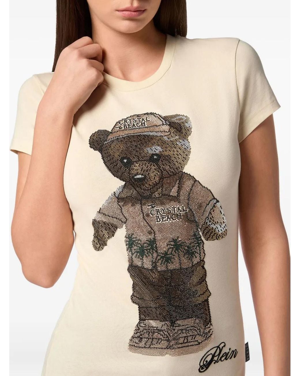 Philipp Plein Natural Cotton Pure Fit T-Shirt Teddy Beach Crystal
