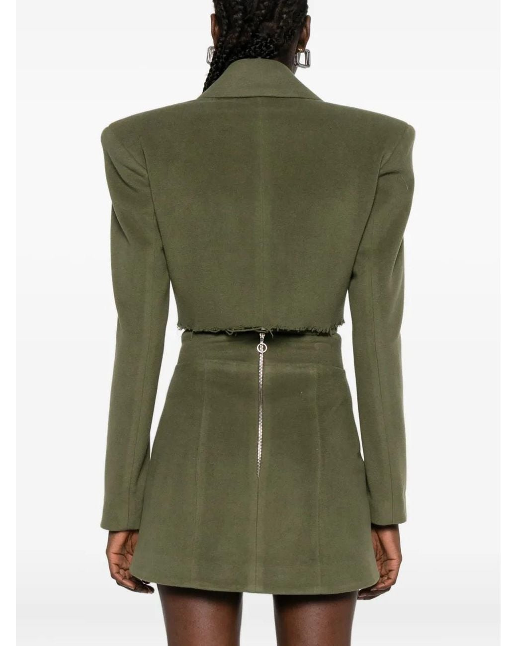 Vestiaire d'un Oiseau Libre Green Frayed-Hem Wide-Lapels Jacket