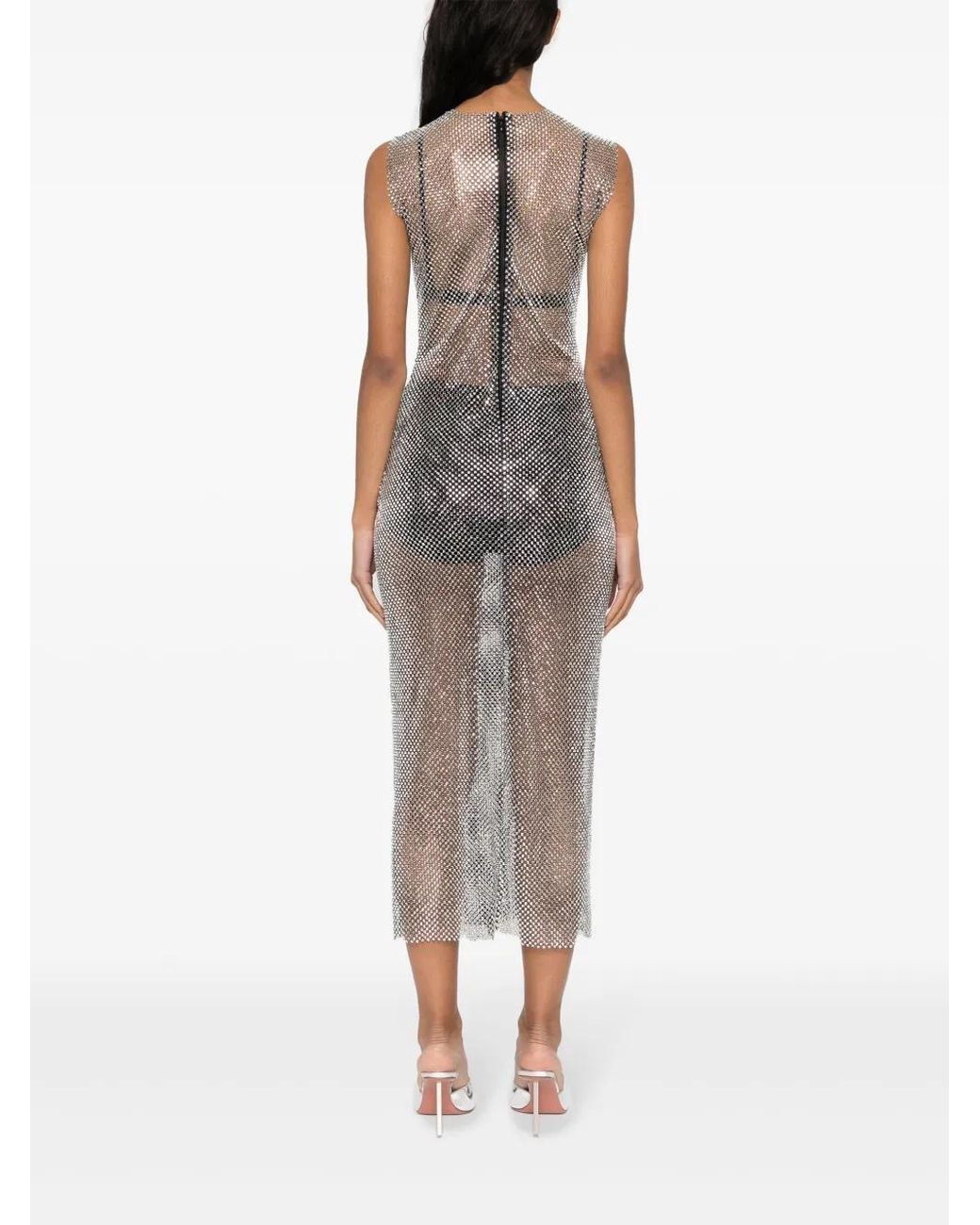 Philosophy Di Lorenzo Serafini Gray Rhinestone-Embellished Mesh Maxi Dress