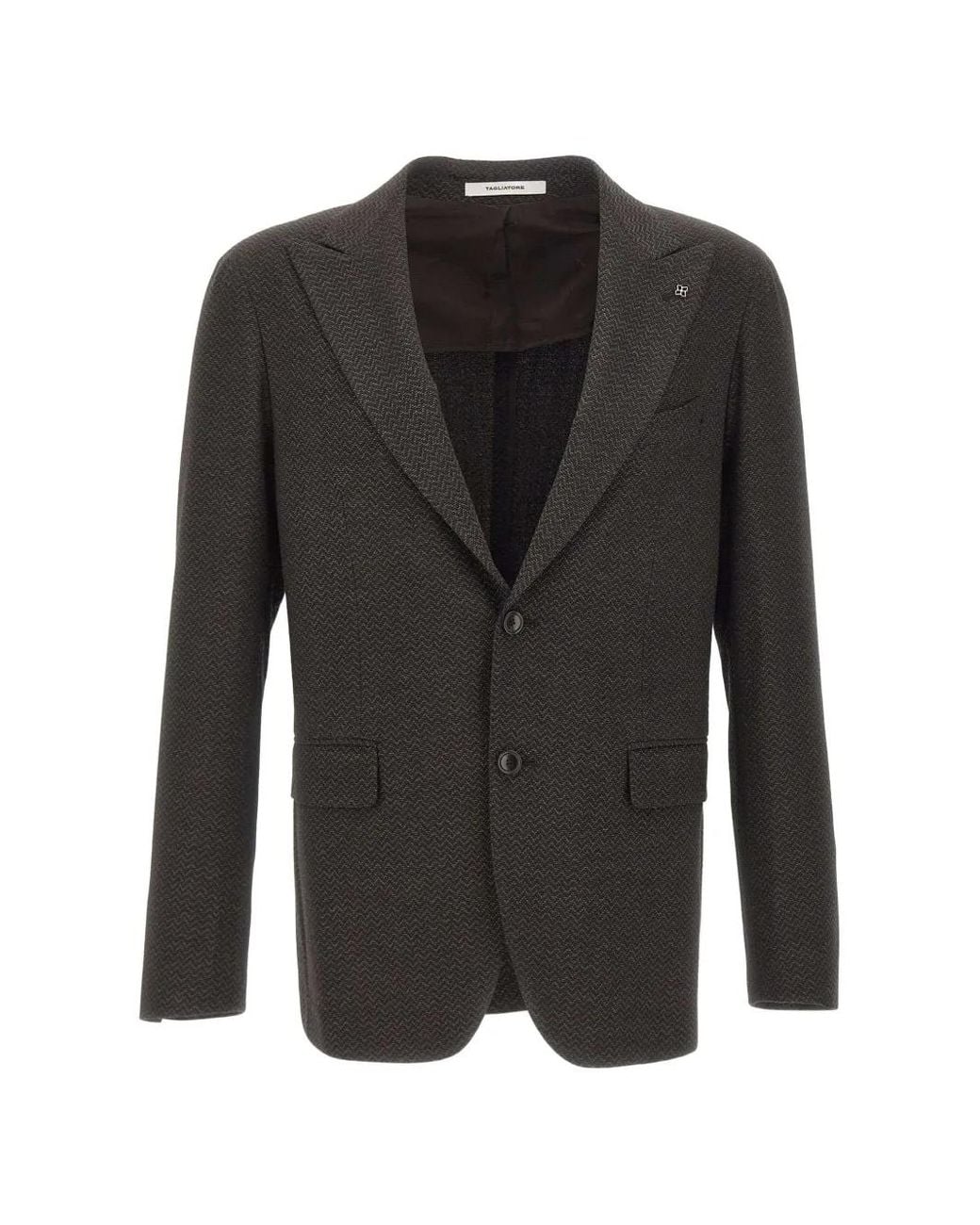 Tagliatore Black Zigzag-Textured Peak-Lapel Blazer for men