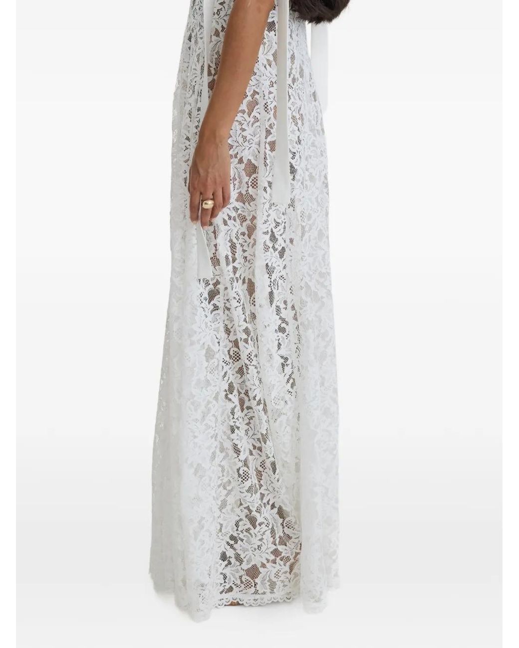MOOS STUDIO White Whisper Lace Tie-Fastening Maxi Gown