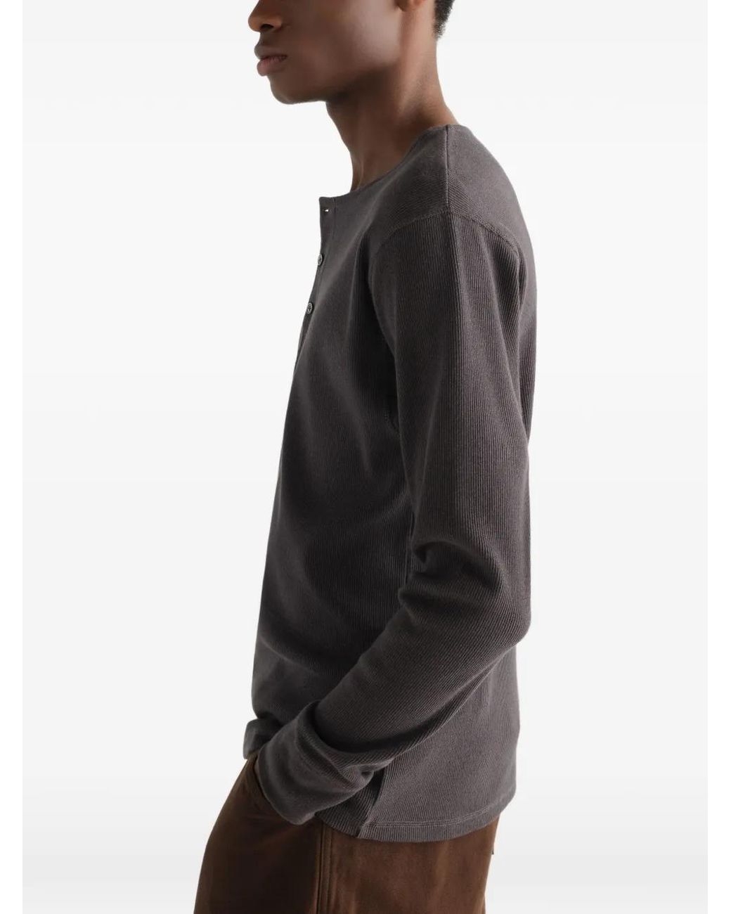 Lemaire Gray Long-Sleeve Henley T-Shirt for men