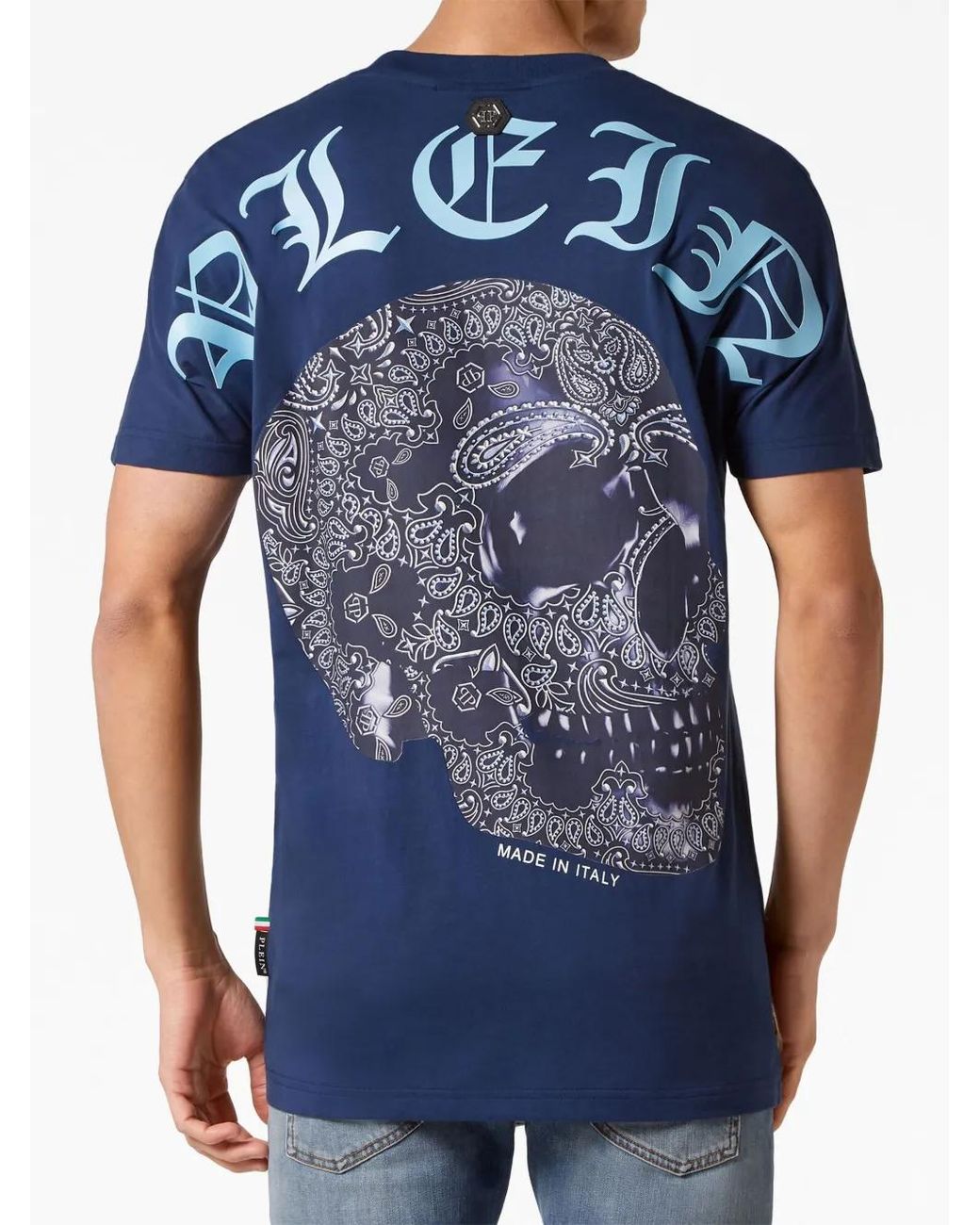 Philipp Plein Blue Logo-Print Cotton T-Shirt for men